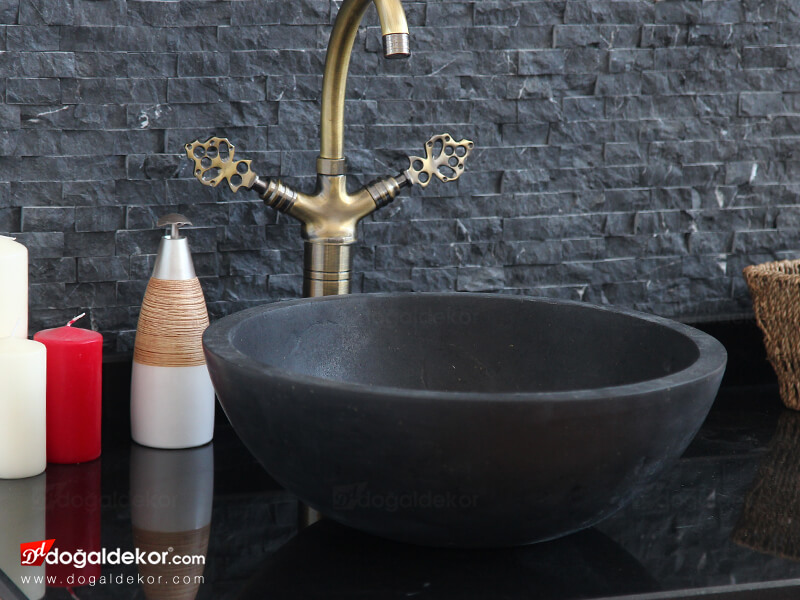 Siyah Bazalt Mermer Çanak Lavabo